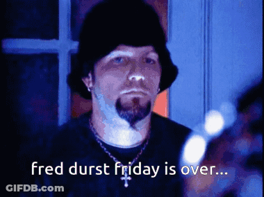 Bearded Man In Black Hat And Necklace Saying Fred Durst Friday Is Over GIF