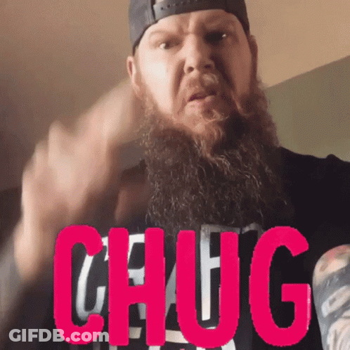 Bearded Man In Black Shirt Saying Chug GIF