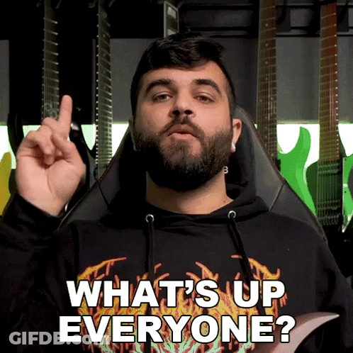 Bearded Man In Black Shirt Saying What's Up Everyone GIF