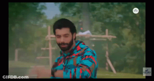 Bearded Man In Blue And Red Shirt Standing In Field GIF