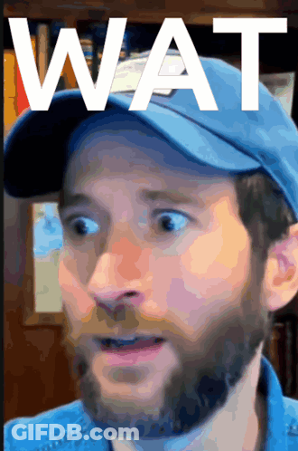 Bearded Man In Blue Hat Saying Wat GIF