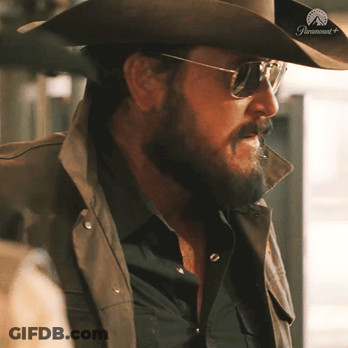 Bearded Man In Cowboy Hat And Sunglasses With Paramount Logo GIF