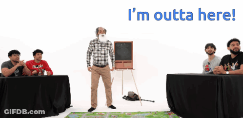 Bearded Man In Front Of Group Saying I'm Outta Here GIF