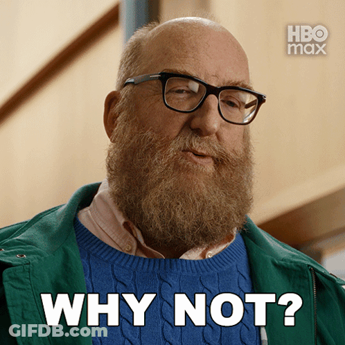 Bearded Man In Glasses And Sweater Saying Why Not GIF
