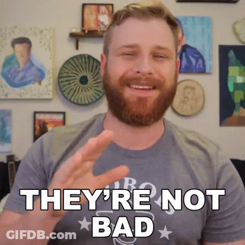 Bearded Man In Grey Shirt Says They're Not Bad GIF