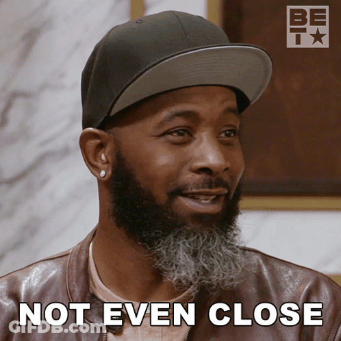 Bearded Man In Hat And Leather Jacket Saying Not Even Close GIF