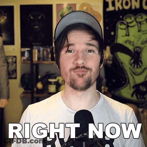 Bearded Man In Hat With Right Now Shirt GIF