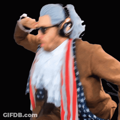 Bearded Man In Headphones And American Flag Tie GIF