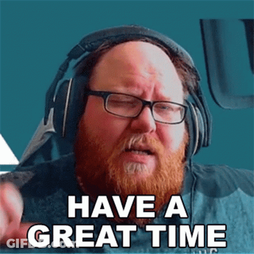 Bearded Man In Headphones And Glasses Says Have A Great Time GIF