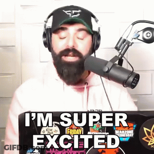 Bearded Man In Headphones And Hat Says I'm Super Excited GIF