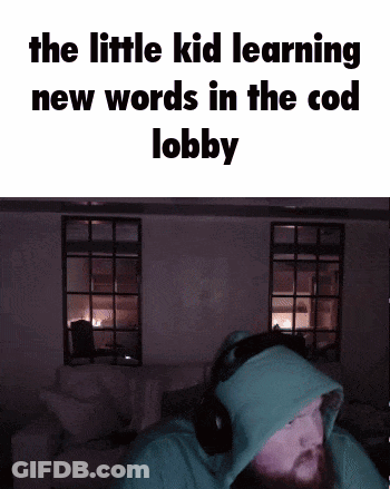 Bearded Man In Headphones And Hoodie Says Little Kid Learning New Words In Cod Lobby GIF