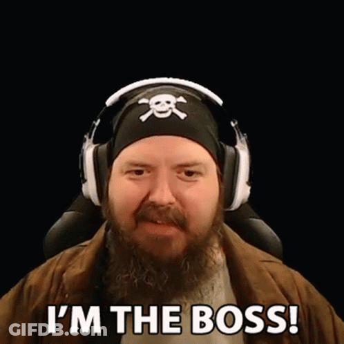 Bearded Man In Headphones And Pirate Hat Says I'm The Boss GIF