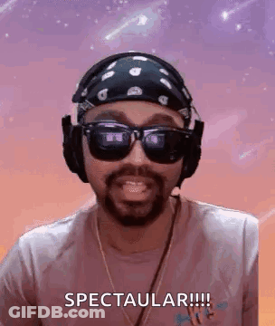 Bearded Man In Headphones And Sunglasses Making Funny Face GIF