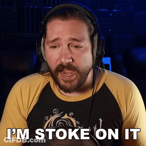 Bearded Man In Headphones And Yellow Shirt Saying I'm Stoke On It GIF