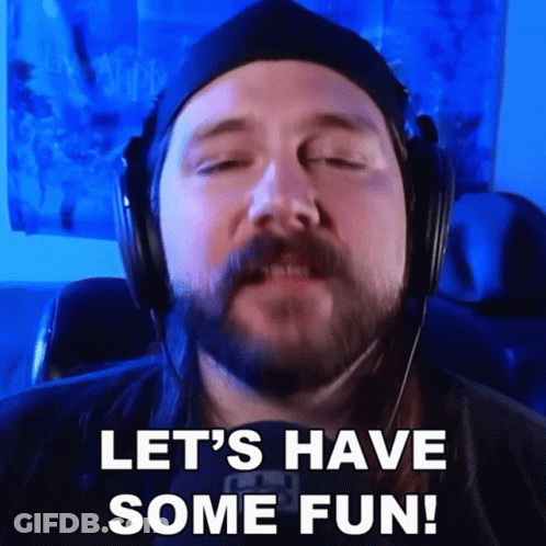 Bearded Man In Headphones Says Let's Have Some Fun GIF
