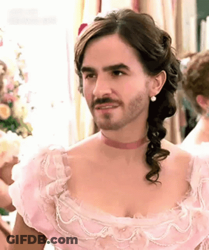 Bearded Man In Pink Dress And Choker GIF