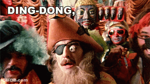 Bearded Man In Pirate Hat And Eye Patch Saying Ding-Dong GIF