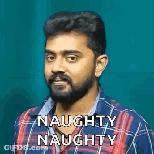 Bearded Man In Plaid Shirt Saying Naughty Naughty GIF