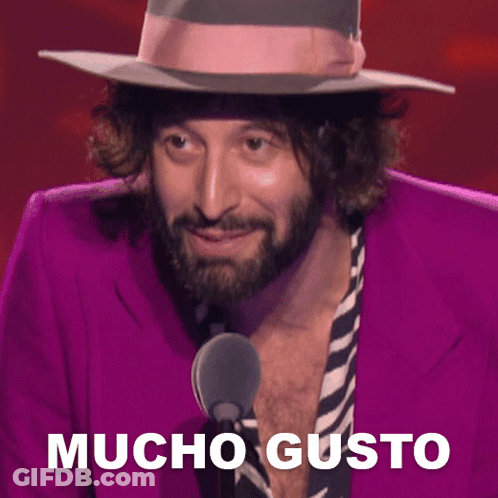 Bearded Man In Purple Jacket Saying Mucho Gusto GIF