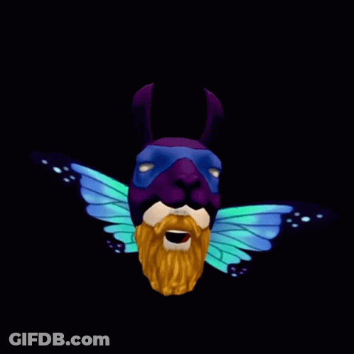 Bearded Man In Purple Mask With Blue Wings GIF