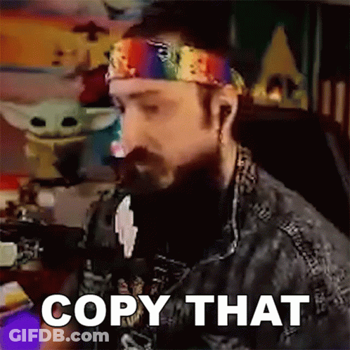 Bearded Man In Rainbow Headband At Computer Saying Copy That GIF