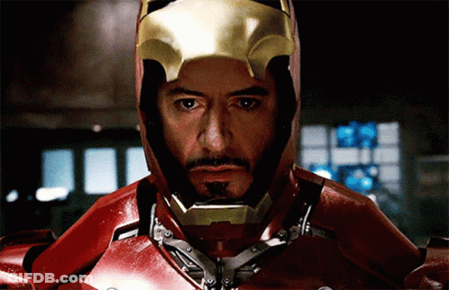 Bearded Man In Red And Gold Iron Man Costume GIF