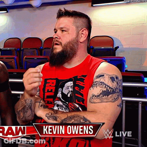 Bearded Man In Red Kevin Owens Shirt GIF