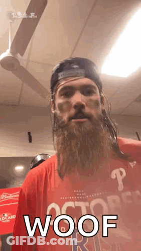 Bearded Man In Red Shirt Woof GIF