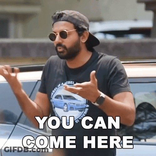 Bearded Man In Sunglasses And Hat Says You Can Come Here GIF