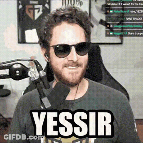 Bearded Man In Sunglasses And Yessir Shirt GIF