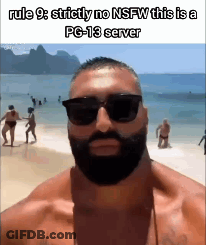 Bearded Man In Sunglasses On Beach With People GIF