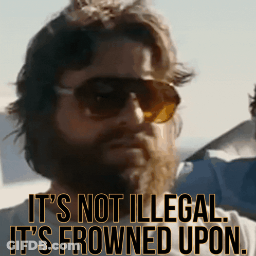 Bearded Man In Sunglasses Says It's Not Illegal It's Frowned Upon GIF
