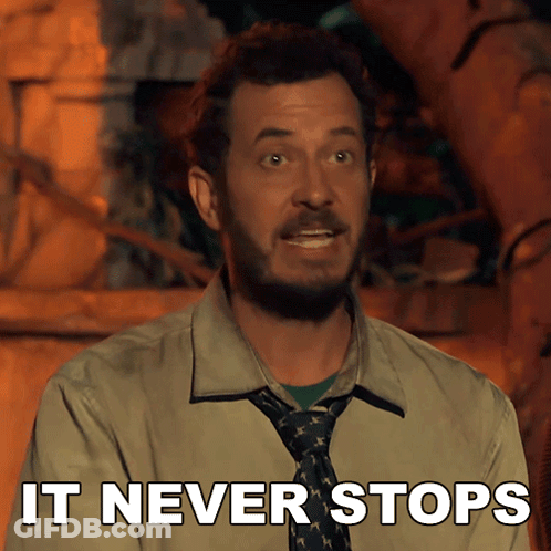 Bearded Man In Tie Says It Never Stops GIF