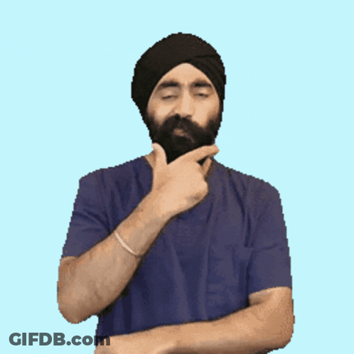 Bearded Man In Turban And Blue Shirt Thinking GIF