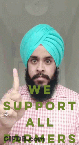 Bearded Man In Turban Thumbs Up We Support All Farmers GIF