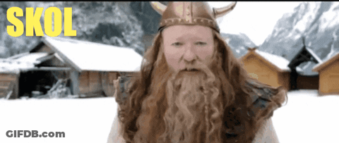 Bearded Man In Viking Helmet Saying Skol GIF