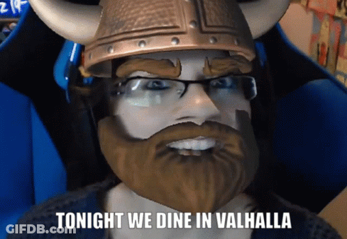 Bearded Man In Viking Helmet Says Tonight We Dine In Valhalla GIF