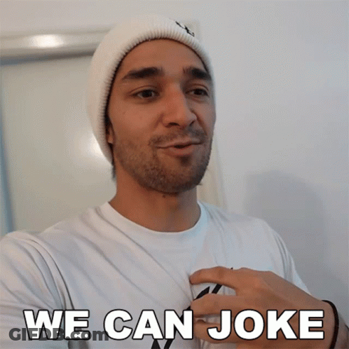 Bearded Man In White Beanie And Shirt Saying We Can Joke GIF