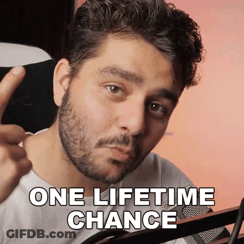 Bearded Man In White Shirt Says One Lifetime Chance GIF
