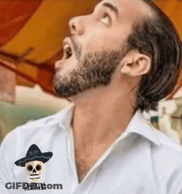 Bearded Man In White Skull Shirt GIF