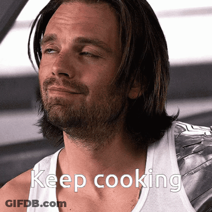 Bearded Man In White Tank Top Saying Keep Cooking GIF