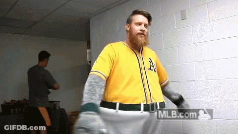 Bearded Man In Yellow A's Jersey GIF