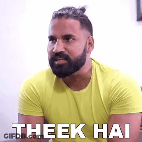 Bearded Man In Yellow Shirt Saying Theek Hai GIF
