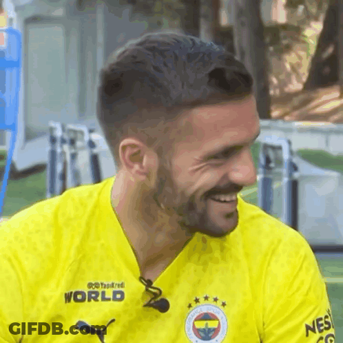 Bearded Man In Yellow World Shirt GIF