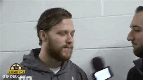 Bearded Man Interviewed By NHL Bruins Broadcaster GIF