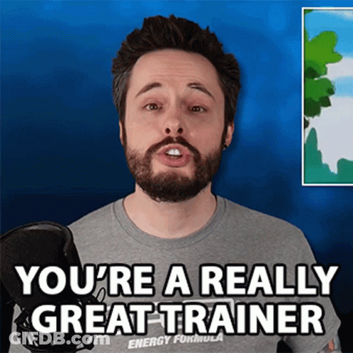 Bearded Man Into Mic Saying You're A Really Great Trainer GIF