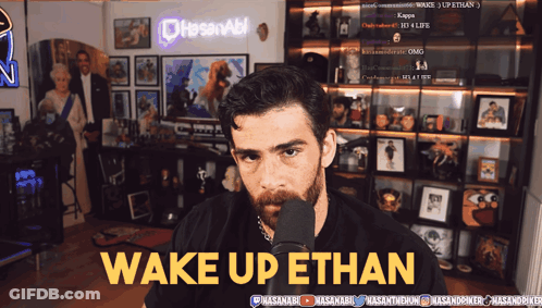 Bearded Man Into Microphone Saying Wake Up Ethan GIF