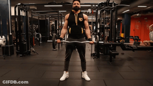 Bearded Man Lifting Barbell In Kings Hoodie GIF