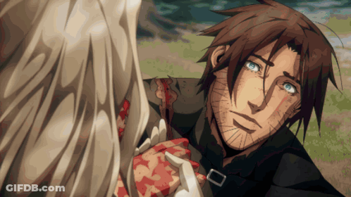 Bearded Man Looking At Woman With Blood On Face GIF