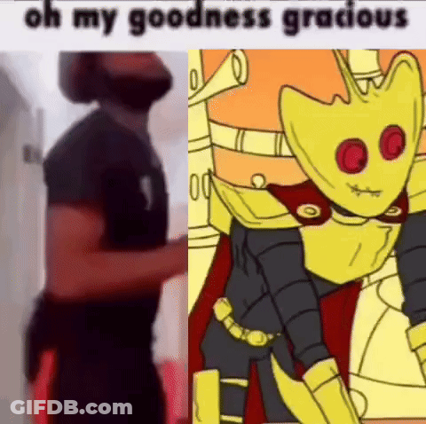 Bearded Man Next To Yellow-Faced Cartoon Character GIF